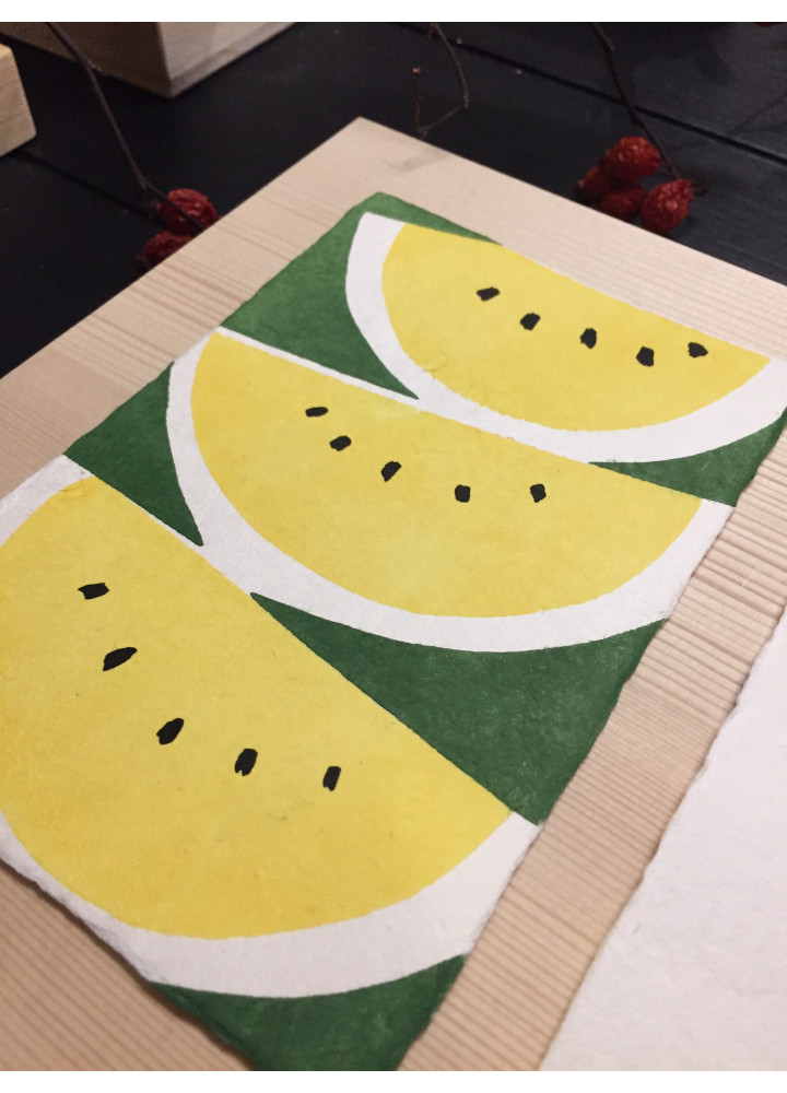  羅工房 • 手摺和紙明信片 • 黄色西瓜
